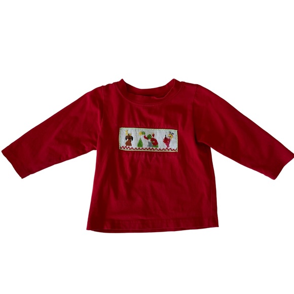 Hand Smocked Grinch Design Seasonal Baby Tee - Picture 1 of 6